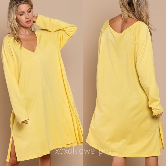 LAST ONE POL Yellow Lightweight Sweatshirt Midi Dress Oversized - Picture 6 of 8